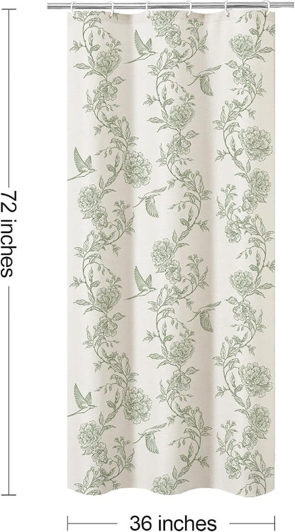 MitoVilla Small Stall Sage Green Cotton Shower Curtain for Bathroom,36 x 72 | Narrow Half Cottagecore Hummingbird Spring Shower Curtains, Modern Farmhouse Country Floral Bathroom Décor, 36 x 72