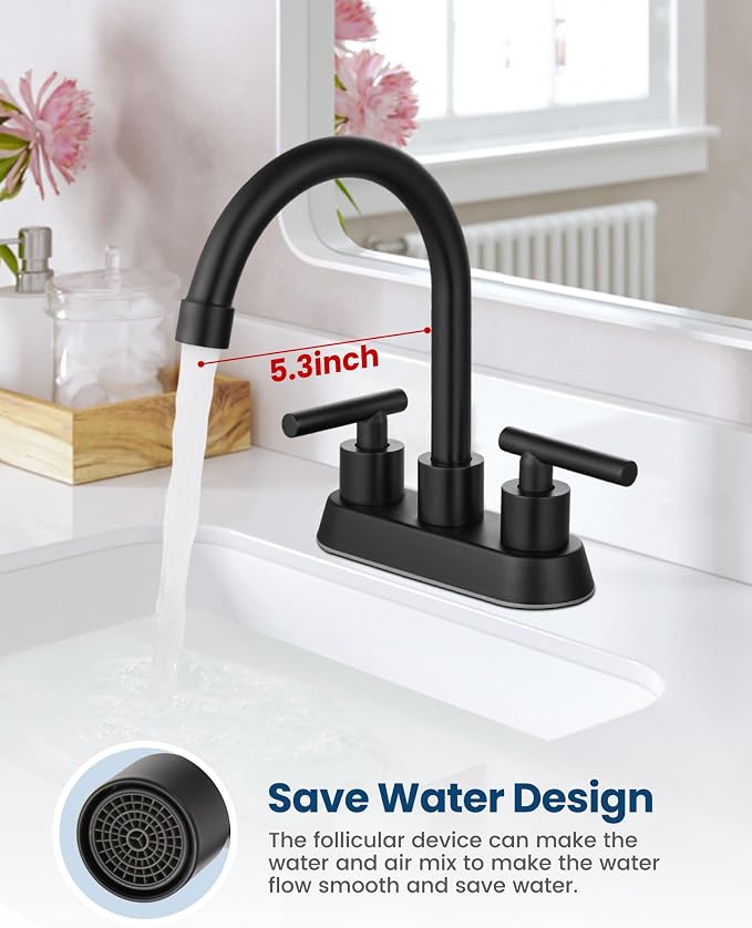 Airuida 4 Inch Centerset Matte Black Bathroom Sink Faucet | 2 Handle,with Pop Up Drain,Sink Faucet Bathroom
