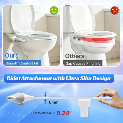 Bidet Attachment for Toilet,Ultra Thin Dual Nozzles,Cold Water Knob Control | One-click detach,0.23" slim ultra thin body, foldable double nozzle, adjustable water pressure, suitable for most toilets
