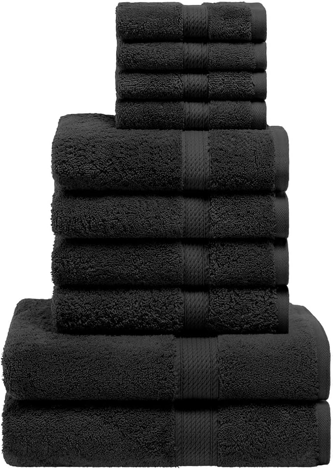 Superior Egyptian Cotton Ultra Plush & Absorbent, 10 Piece Set, Black | Quick Dry, Soft Luxury Towel Set, Bath Essentials, Guest Bath, Spa, 2 Bath, 4 Hand, 4 Face Towels, Madeline Towels
