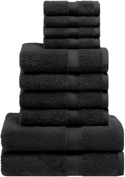 Superior Egyptian Cotton Ultra Plush & Absorbent, 10 Piece Set, Black | Quick Dry, Soft Luxury Towel Set, Bath Essentials, Guest Bath, Spa, 2 Bath, 4 Hand, 4 Face Towels, Madeline Towels