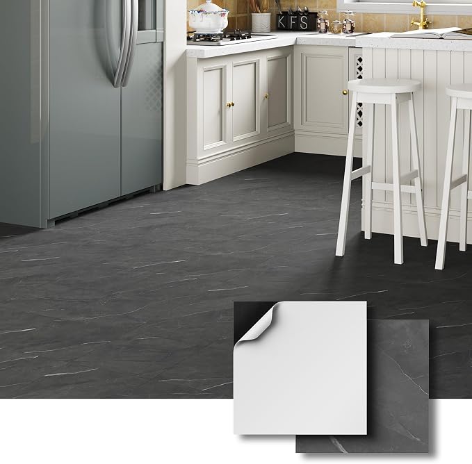 ATOPOSE Waterproof Peel and Stick Floor Tiles,30-Pack 12"x12" 30 Sq.Ft | Grey Marble,Wear-resistant and Easy Clean for Bathroom Tool-room Laundry-rooms Entryways