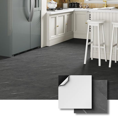 ATOPOSE Waterproof Peel and Stick Vinyl Floor Tiles,Grey Marble 10-Pack 12"x12", Wear-Resistant and Easy Installation for Bathroom Tool-Room Laundry-Rooms Entryways