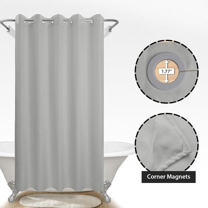 River Dream Extra Long Shower Curtain No Hooks or Liner Needed, Grey | Soft Microfiber, 84" Long Fabric Shower Curtain Set Waterproof, Bottom Magnets, Machine Washable, 71W x 86H(84H)