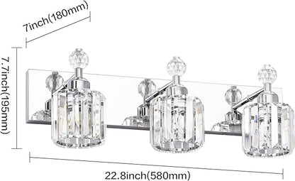 PRESDE 3-Light Crystal Bathroom Vanity Light, Chrom ModernBathroom Lights Fixtures Over Mirror Wall Lamp for Bathroom Bedroom Hallway