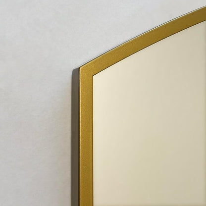 Fox Hollow Furnishings 16x20 Harper Crescent Metal Framed Rectangle Recessed Bathroom Medicine Cabinet, Arced Mirror, 14x18 in-Wall Opening, Adjustable Glass Shelves, Magnet Close, Gold