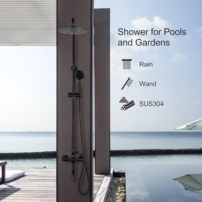 Shower Faucet - Shower Faucets Sets Complete, Shower System - Outdoor Shower Kit/Outdoor Shower Enclosure/Outdoor Shower Fixtures W/ SS304 Shower Head with Handheld High Pressure, Black