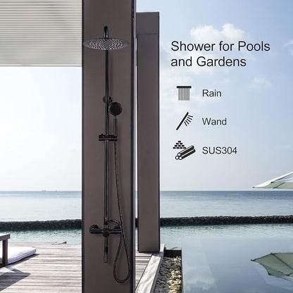 Shower Faucet - Shower Faucets Sets Complete, Shower System - Outdoor Shower Kit/Outdoor Shower Enclosure/Outdoor Shower Fixtures W/ SS304 Shower Head with Handheld High Pressure, Black