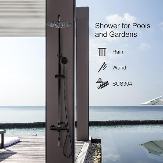 Shower Faucet - Shower Faucets Sets Complete, Shower System - Outdoor Shower Kit/Outdoor Shower Enclosure/Outdoor Shower Fixtures W/ SS304 Shower Head with Handheld High Pressure, Black