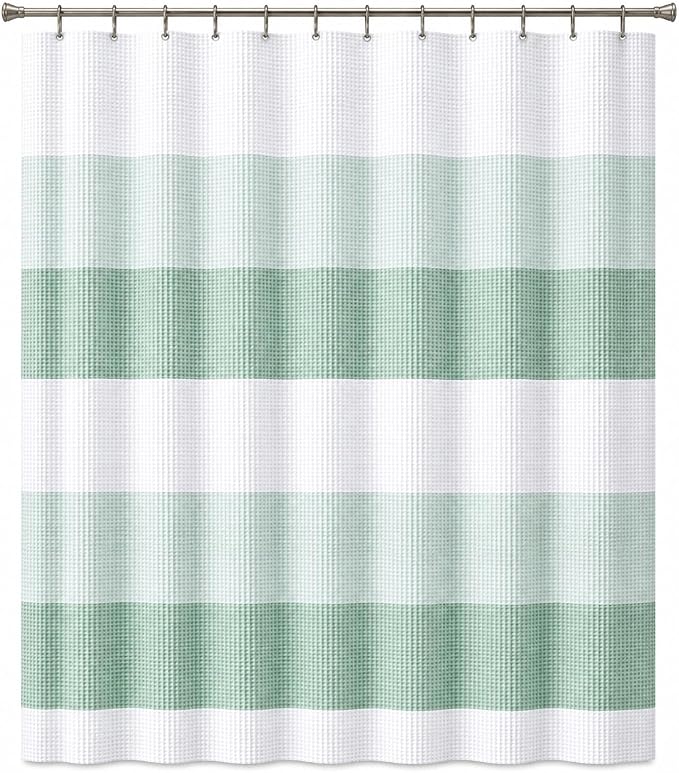 Dainty Home | Spa Green Ombre Waffle Weave Shower Curtain - 70" x 72" - Water Resistant Polyester Blend Fabric Shower Curtain - The Best Gradient Design Washable Waffle Shower Curtain