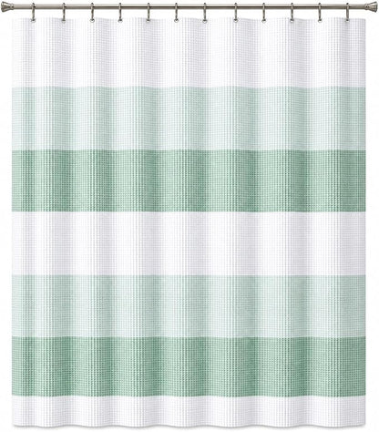 Dainty Home | Spa Green Ombre Waffle Weave Shower Curtain - 70" x 72" - Water Resistant Polyester Blend Fabric Shower Curtain - The Best Gradient Design Washable Waffle Shower Curtain