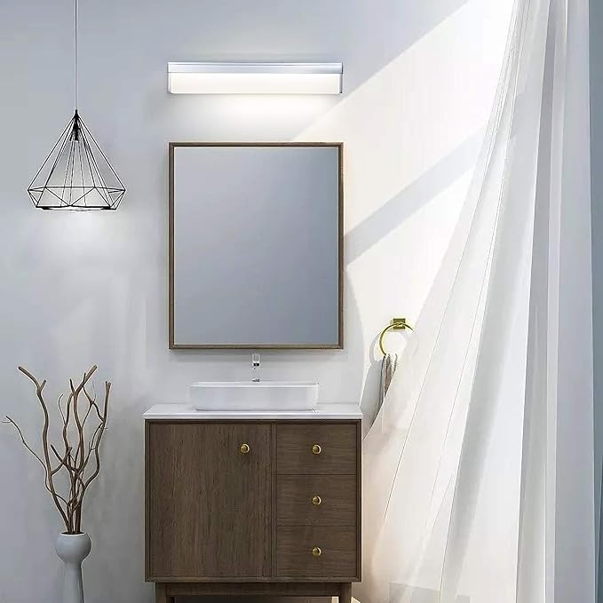 LED Bathroom Vanity Light Fixture Over Mirror 24.4 inch Modern Rectangle Finishing Bath Vanity Lighting Bar 4000K Daylight Wall Sconce (Chrome)