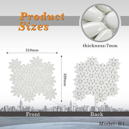 5 Sheets White Flowers Mosaic Wall and Floor Tiles for Bathroom and Kitchen 12.2 * 12.6 Inches 1.07 sq.ft