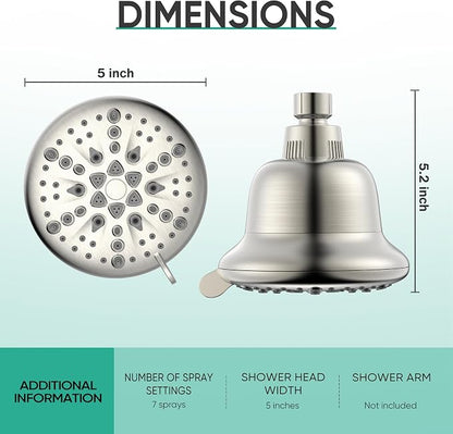 Cobbe Filtered Shower Head, 7 Modes High Pressure Shower Head | Shower Head with Filters for Hard Water for Remove Chlorine and Harmful Substances (Elegant Brushed Nickel, 5 Inch Round)