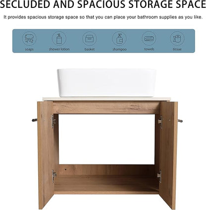 24" Floating Vanity with Sink, 24 Inch Bathroom Vanity with Sink, Modern Plywood Floating Cabinet with Sintered Stone Countertop and White Ceramic Basin, Soft Close Doors