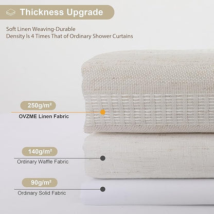 Extra Long Linen Shower Curtain - 84 Inch Long, Modern Farmhouse Heavy Duty Textured Soft Fabric, Rustic Country Boho Cloth Shower Curtain with Tassel for Bathroom Hotel, 72Wx84L Inches
