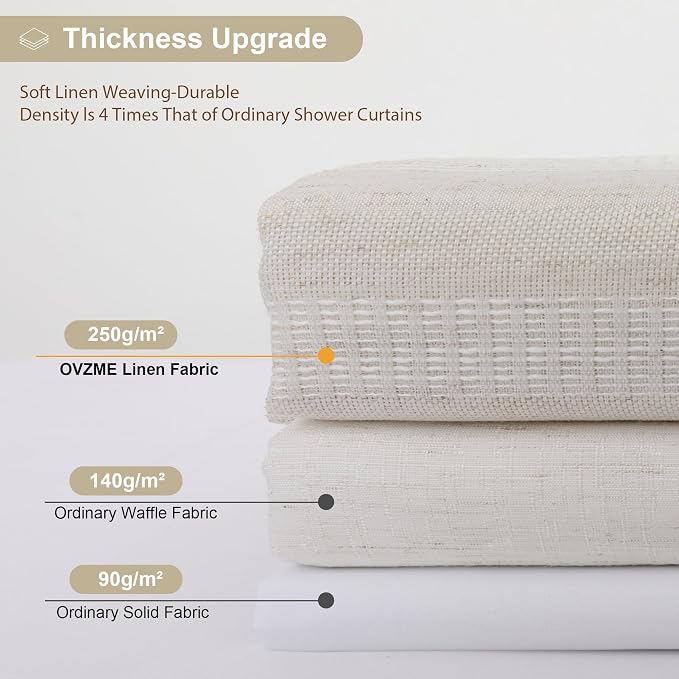 Linen Shower Curtain 78 Inch Long, Boho Farmhouse Thick Striped Fabric Hotel Shower Curtain with Tassel, Minimalist Textured Weighted Machine Washable Bathroom Decor, 72Wx78L Inches