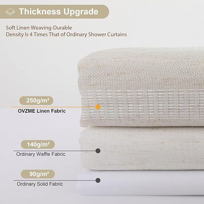 Linen Shower Curtain 78 Inch Long, Boho Farmhouse Thick Striped Fabric Hotel Shower Curtain with Tassel, Minimalist Textured Weighted Machine Washable Bathroom Decor, 72Wx78L Inches