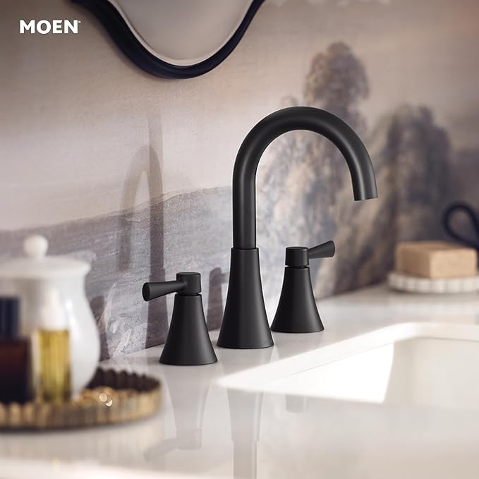 Moen Ronan Matte Black Two-Handle Widespread Modern Bathroom Faucet, Valve Included, 84023BL