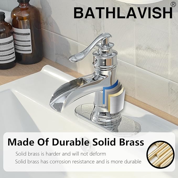Bathroom Sink Faucet Waterfall Chrome Single Handle Single Hole | 1 Hole or 3 Hole,Pop-up Drain,Deck Panel,Supply Line,Easy to Clean,Simple Installation,Rust Resistant for Long-Lasting Use