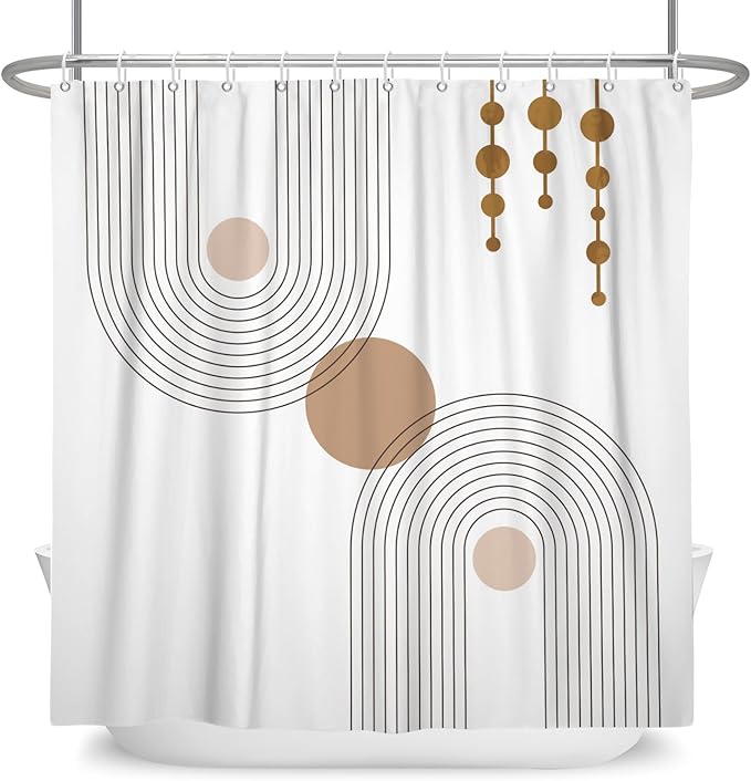 Mid Century Shower Curtain Minimalist Abstract Arch Simple Sun Modern Shower Curtains Bohemian Geometric Aesthetic Bathroom Decor Waterproof Fabric Curtain with Hooks 72x78 inch