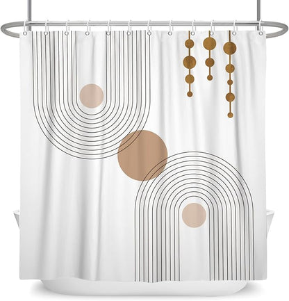 Mid Century Shower Curtain Minimalist Abstract Arch Simple Sun Modern Shower Curtains Bohemian Geometric Aesthetic Bathroom Decor Waterproof Fabric Curtain with Hooks 72x78 inch