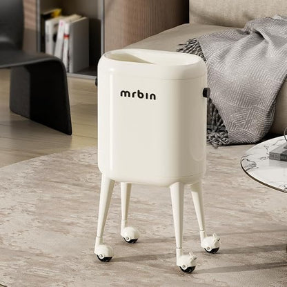 MRBIN Office Trash Can with Lid, Small Bathroom Automatic Adsorption Open Top 3.5 Gal / 13L Touchless Motion Sensor Waste Basket, Slim Decor Garbage Bin for Bedroom, Office, Cream White