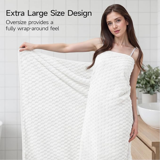 REDKISS White Microfiber Towels Set of 6-35x70 Inches Oversized Bath Sheets, Extra Large Bath Towels Set of 6 for Adults, Super Soft Quick Dry Lint Free Absorbent Waffle Microfiber Shower Towels