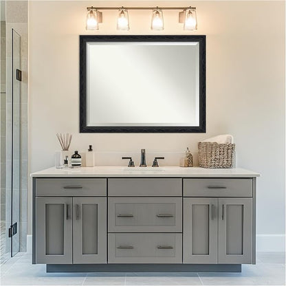 Amanti Art Black Bathroom Mirror for Over Sink, 34x44 Filigree Gloss Black Rectangle Vanity Mirror, X-Large Traditional Frame, Hangs Horizonally and Vertically, Bathroom Wall Decor, Beveled Edge