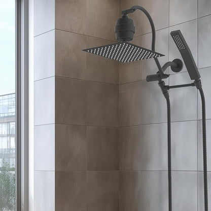 Hibbent All Metal 12'' Filtered Rainfall Shower Head Combo, High Pressure Handheld Shower Wand, 12'' Adjustable Extension Arm, 20 Stage Shower Filter, 71'' Hose, Shower Head Holders, Matte Black