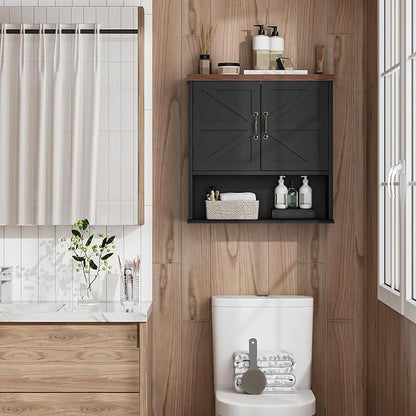 Bathroom Wall Cabinet with Barn Doors, Wall Mounted Bathroom Storage Cabinet, Farmhouse Style, Adjustable Shelf, Wall Mounted Medicine Cabinets, 23.6 x 7.9 x 23.9 Inches