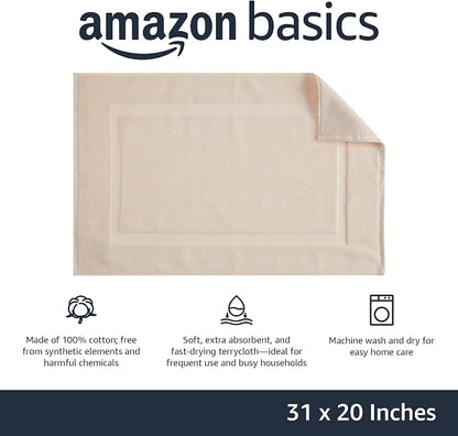 Amazon Basics Banded Bathroom Bath Rug Mat, Machine Washable, Super Absorbent, 100% Cotton, 20" W x 31" L, Cream (Pack of 2)