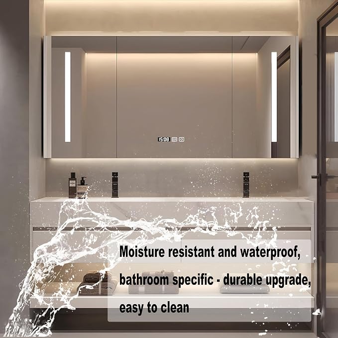 Bathroom Vanity with Sink, Single Sink Bathroom Vanity with Smart LED Defog Mirror, Display Time, Ceramic Sink, Soft Closing, Fully Pre-Assembled (White, 64in Medicine Cabinet‌ Double Sink)