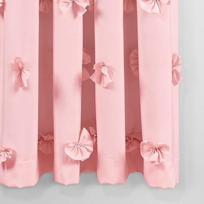 Lush Decor Riley Light Filtering Window Curtain Panel, Single 54" W x 63" L, Pink - Cute Pink Curtains for Bedroom - Bow Decor - Coquette Curtains for Windows