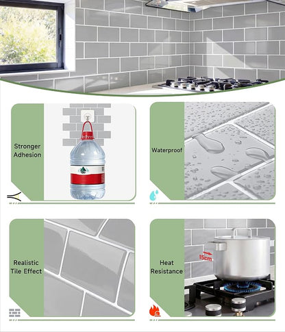 Peel and Stick Backsplash for Kitchen: Self Adhesive Wall Tiles for Bathroom - Vinyl Thick Back Splash Tile (10, Grey)