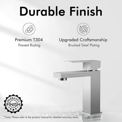 KES Bathroom Faucet Single Handle Modern Bathroom Sink Faucet Single Hole cUPC Certified Stainless Steel Brushed Finish, L3156ALFF12-BS [Fits All States, California Included]