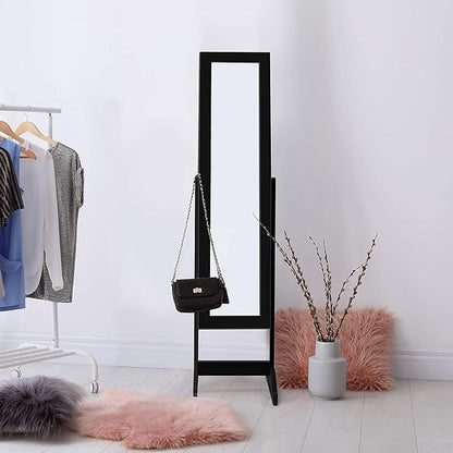 HOMGX Wood Standing Jewelry Cabinet, Jewelry Armoire with Mirror, Jewelry Organizer Storage (Black)