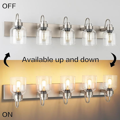 PRESDE 5 Light Bathroom Vanity Light Fixture Over Mirror Vintage Brushed Nickel Vanity Light for Bathroom with Bubble Glass Shades