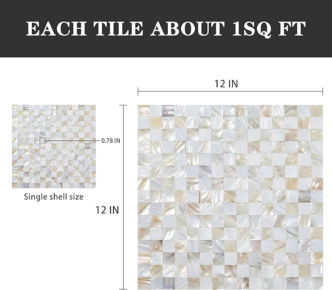 Peel and Stick Mother of Pearl Shell Backsplash Tiles, White & Natural | Waterproof self-adhesive mosaic tiles with 10 sq ft coverage for kitchen backsplash, bathroom walls and easy DIY installation
