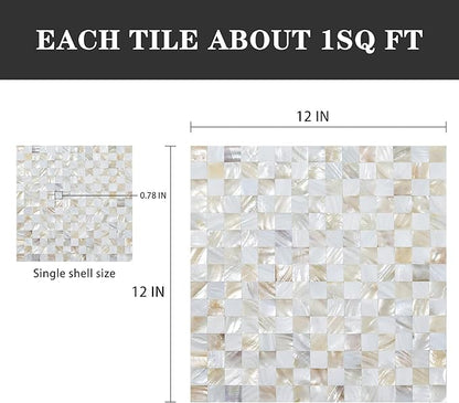 Peel and Stick Mother of Pearl Shell Backsplash Tiles, White & Natural | Waterproof self-adhesive mosaic tiles with 10 sq ft coverage for kitchen backsplash, bathroom walls and easy DIY installation