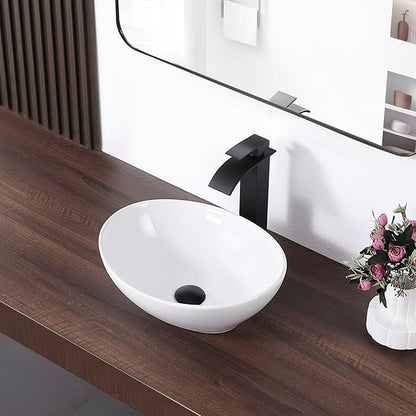 Oval Vessel Sink 16" x 13" Countertop Bathroom Sinks Modern Egg Shape Above Counter White Ceramic Small Sink Vessel Sinks for Bathrooms