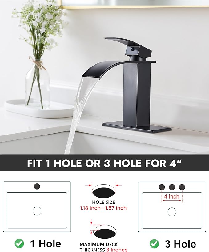 Midanya Waterfall Spout Bathroom Faucet Single Handle 1 Hole Bathroom Sink Faucet,Modern RV Lavatory Vanity Basin Tap with Water Hose,No Drain,Short Body,Oil Rubbed Bronze