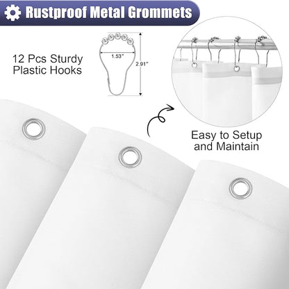 OLANLY Luxury Navy and White Ombre Shower Curtain Sets with 12 Hooks, Waterproof and Washable Decorative Shower Curtains for Bathroom, 72x72 Inches