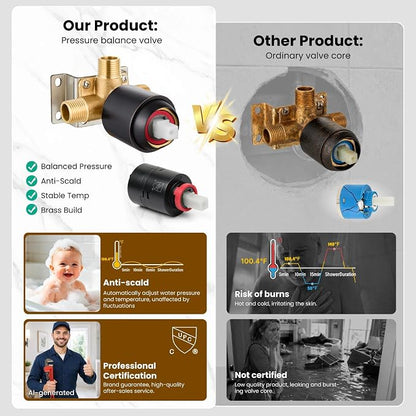 gotonovo Shower Faucet Set with Valve Kit 6 Mode Handheld Oil Rubbed Bronze | Bathroom Shower Head and Handle Set,6 Modes ABS Handheld Spray,Pressure Balance Valve and Trim Kit Complete,Single-Handle