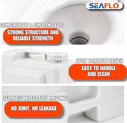SEAFLO Premium Camping Portable Toilet - 5.8 Gallon Waste 3.43 Gall Fresh Tank (100 Flushes), 440 lbs Max Weight, Level Indicator, Sealed Waste Tank for RV, Boat, Elderly, Off-Grid, 4-Year Warranty
