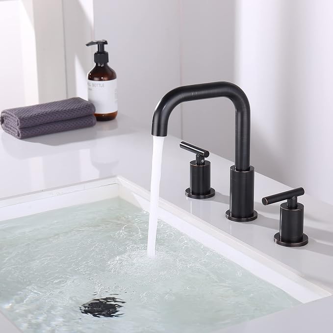 ChiLDano Oil Rubbed Bronze Bathroom Faucet 3 Hole, 3 Hole Faucet with Drain | 2 Handle Rubbed Bronze Widespread Bathroom Sink Faucet, Bronze Sink Faucet Bathroom Widespread CH3166ORB