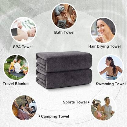 Orighty Bath Towels, Soft Feel Bath Towel, 4 Pack (27'' x 54'') | Highly Absorbent, Quick Drying Microfiber Towels for Body, Sport, Yoga, SPA, Fitness, Bathroom - Dark Grey