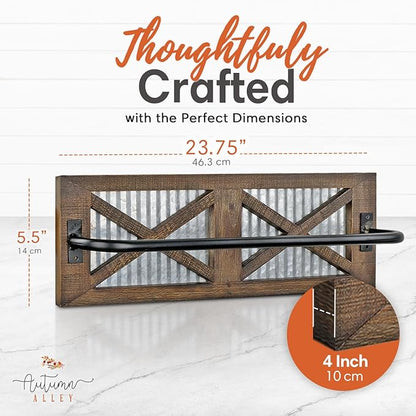 Autumn Alley Farmhouse Rustic Towel Rack Holder - Wood Towel Rack - 24" - Farmhouse Bathroom Hardware for Rustic Bathroom and Country Kitchen Style Décor - Wall Mounted, Western Accessories