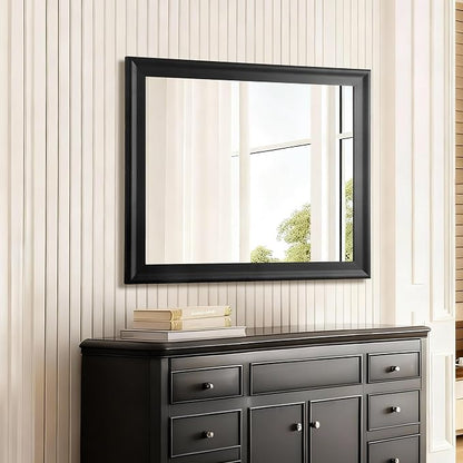 Black Wall Mirror for Bathroom,Rectangle Large 30 x 36 Inch Vanity Mirrors | Rustic Hanging Mirror for Living Room,Bedroom,Entryway