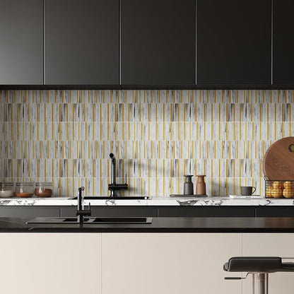 Glass Backsplash Mosaic Tile Gold White 5 sq.ft | Dazzling 12 x 12 Inch for Kitchen Backsplash Bathroom and Shower 5-Pack